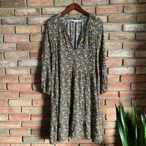 Boden Notch Neckline Tiered Dress in Basil Botanic Meadow Pattern Size 20/22